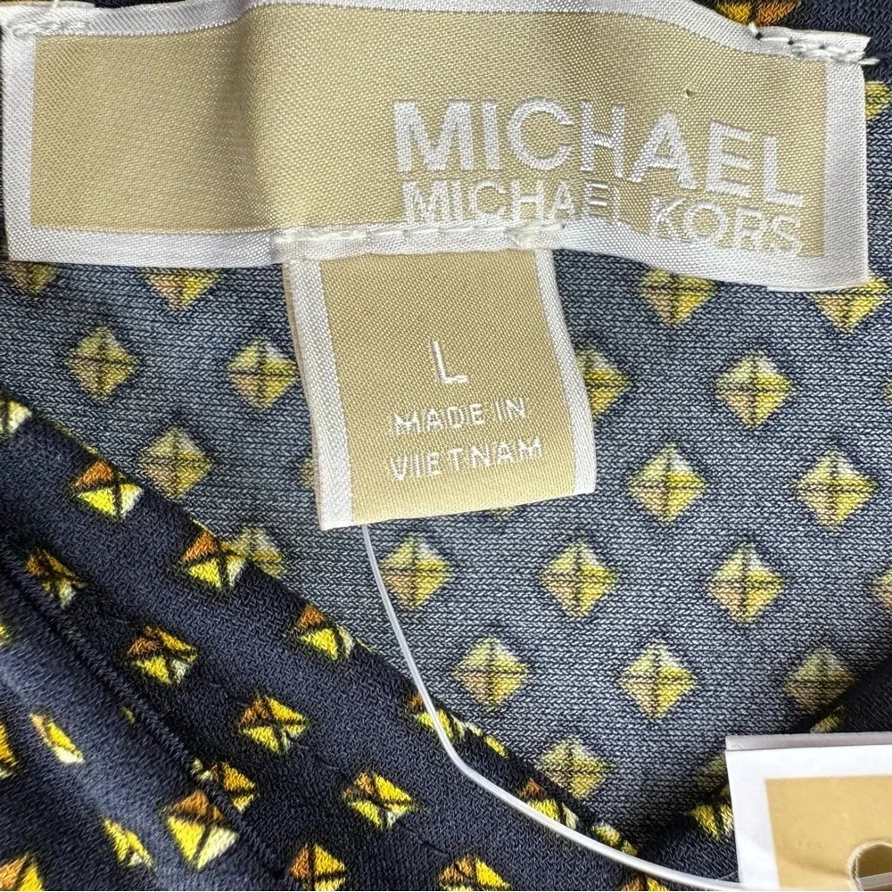 Michael Kors NWT Women's Pattern Side-Tie Sleeveless Navy Gold Jumpsuit Large